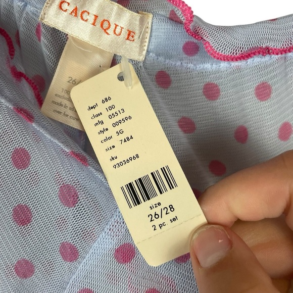Cacique Blue & Pink Polka Dot Mesh Babydoll Lingerie Set Size 26/28 NWT - Picture 7 of 13